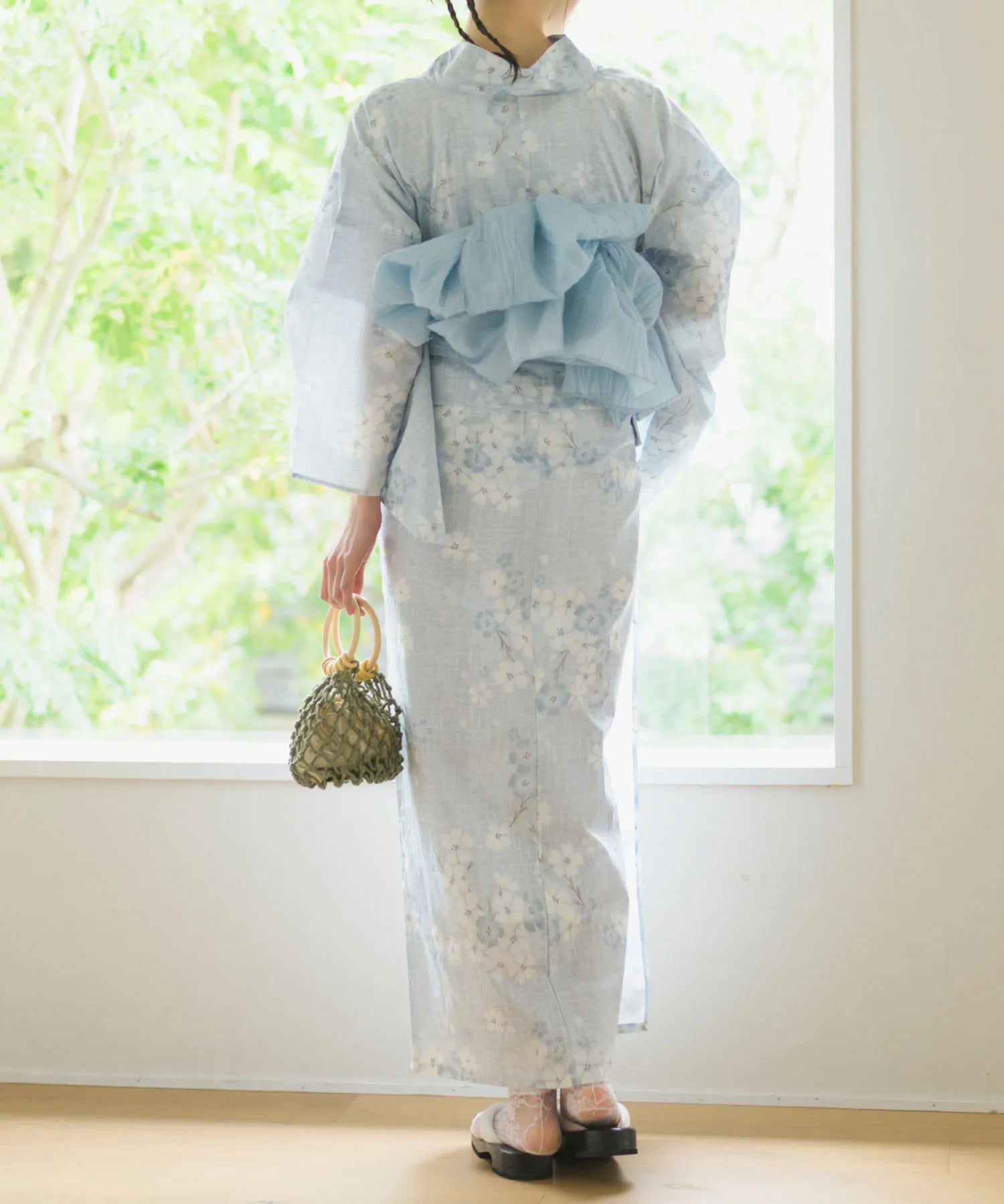 夏花浴衣 水涼撫子 下駄付き5点セット(浴衣・兵児帯・腰紐×2・下駄)