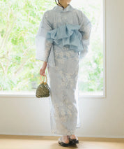 夏花浴衣 水涼撫子 下駄付き5点セット(浴衣・兵児帯・腰紐×2・下駄)