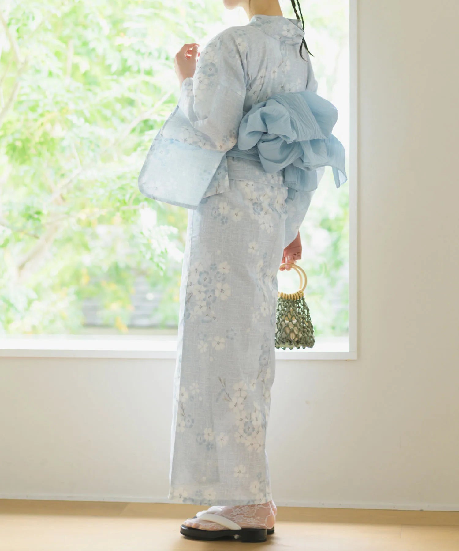 夏花浴衣 水涼撫子 下駄付き5点セット(浴衣・兵児帯・腰紐×2・下駄)