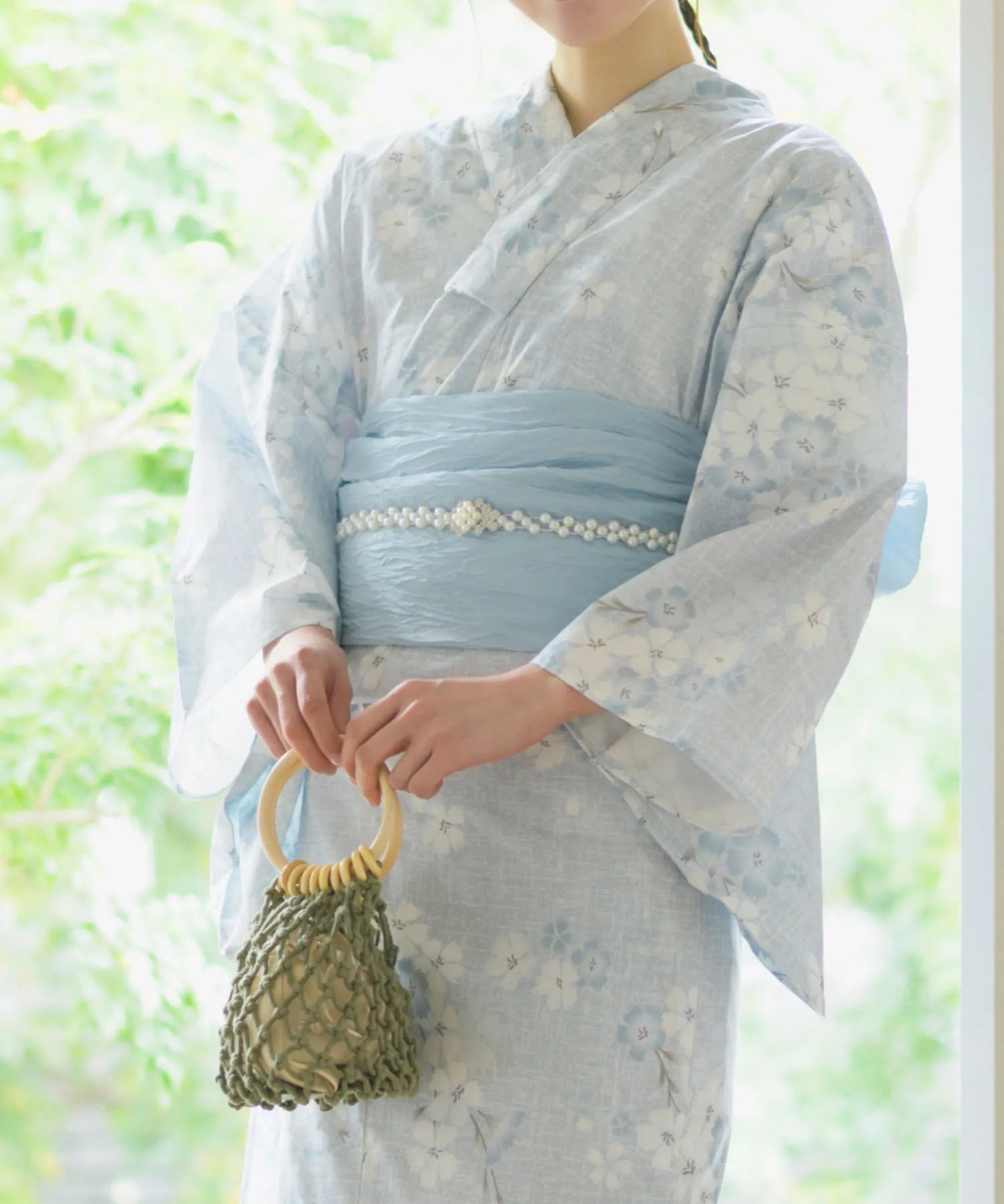 夏花浴衣 水涼撫子 4点セット(浴衣・兵児帯・腰紐×2)