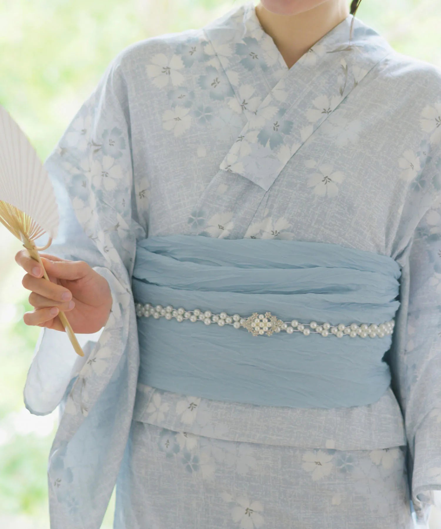 夏花浴衣 水涼撫子 下駄付き5点セット(浴衣・兵児帯・腰紐×2・下駄)