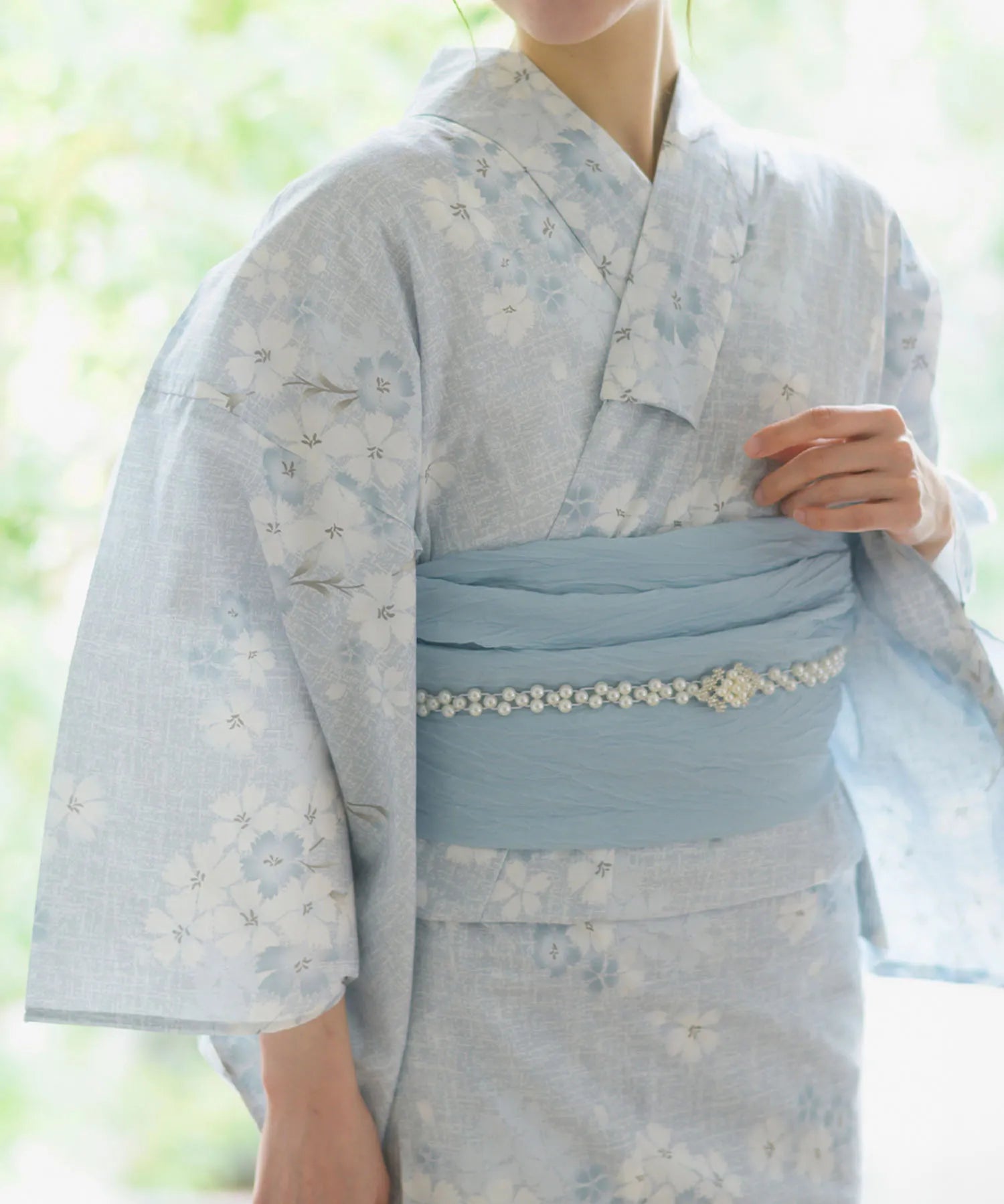 夏花浴衣 水涼撫子 4点セット(浴衣・兵児帯・腰紐×2)