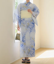 夏花浴衣 藤露の涼風 下駄付き5点セット(浴衣・兵児帯・腰紐×2・下駄)