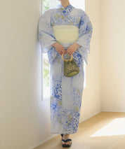 夏花浴衣 藤露の涼風 下駄付き5点セット(浴衣・兵児帯・腰紐×2・下駄)