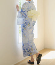 夏花浴衣 藤露の涼風 下駄付き5点セット(浴衣・兵児帯・腰紐×2・下駄)