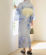 夏花浴衣 藤露の涼風 下駄付き5点セット(浴衣・兵児帯・腰紐×2・下駄)