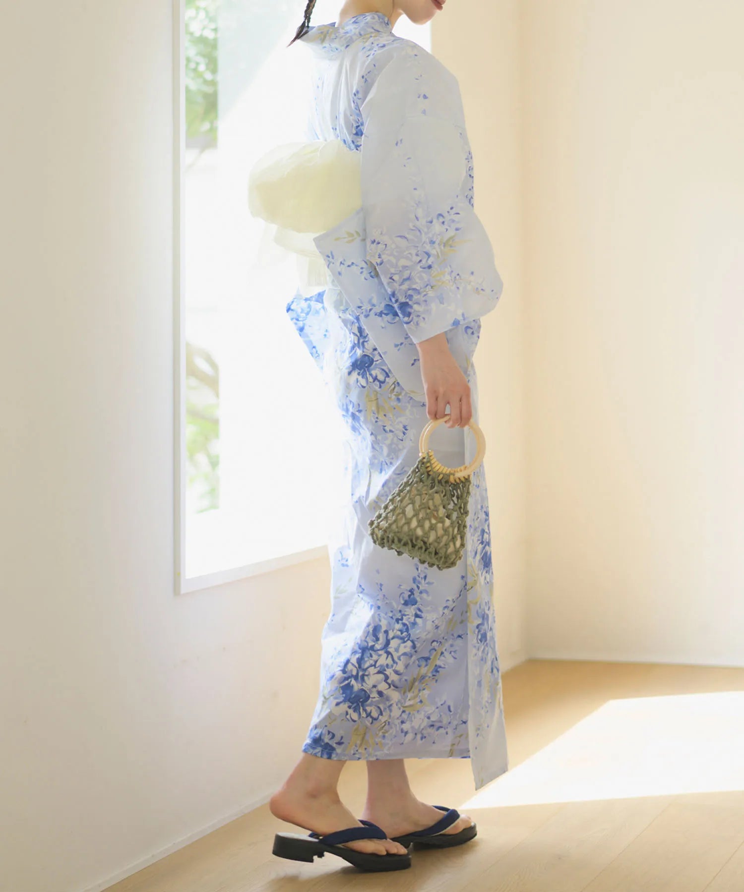 夏花浴衣 藤露の涼風 下駄付き5点セット(浴衣・兵児帯・腰紐×2・下駄)