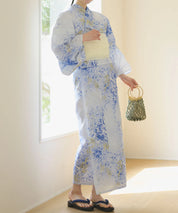 夏花浴衣 藤露の涼風 下駄付き5点セット(浴衣・兵児帯・腰紐×2・下駄)