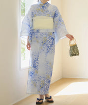 夏花浴衣 藤露の涼風 下駄付き5点セット(浴衣・兵児帯・腰紐×2・下駄)