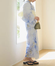 夏花浴衣 藤露の涼風 下駄付き5点セット(浴衣・兵児帯・腰紐×2・下駄)