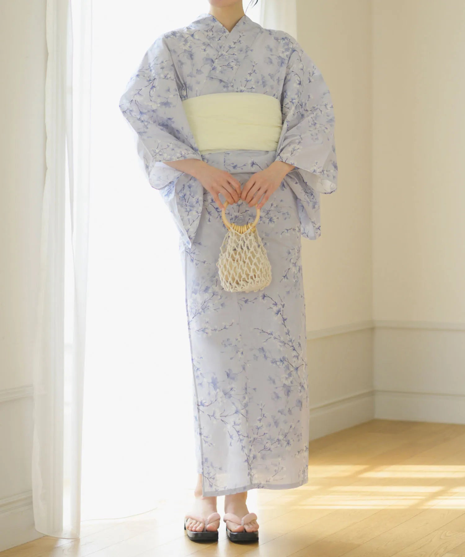 夏花浴衣 木蓮雲隠れ 下駄付き5点セット(浴衣・兵児帯・腰紐×2・下駄)