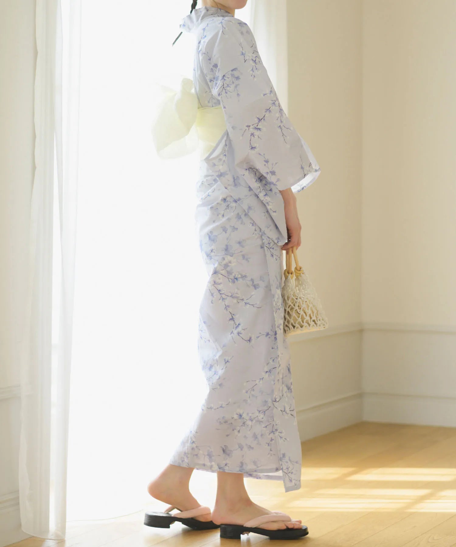 夏花浴衣 木蓮雲隠れ 下駄付き5点セット(浴衣・兵児帯・腰紐×2・下駄)