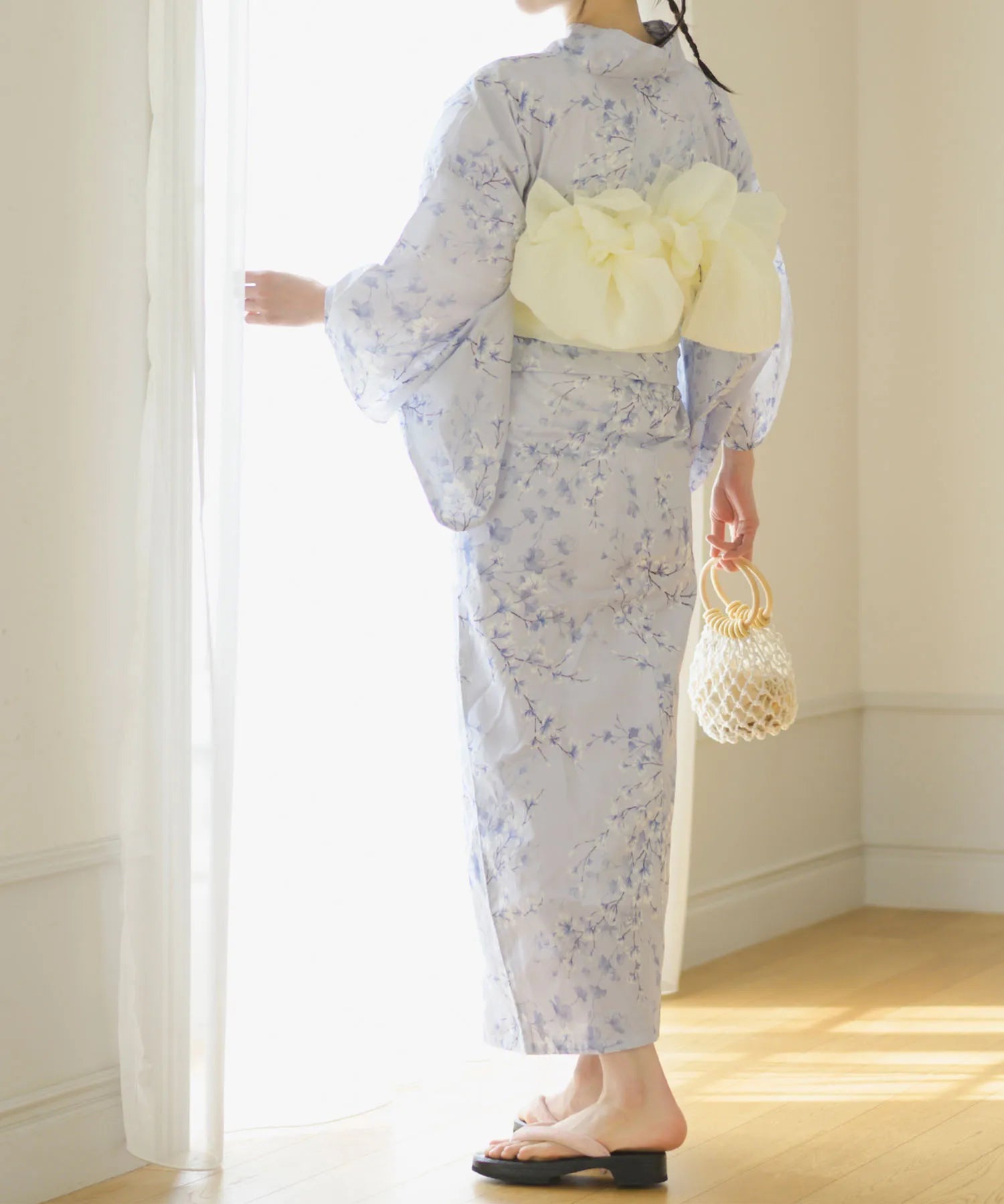 夏花浴衣 木蓮雲隠れ 下駄付き5点セット(浴衣・兵児帯・腰紐×2・下駄)