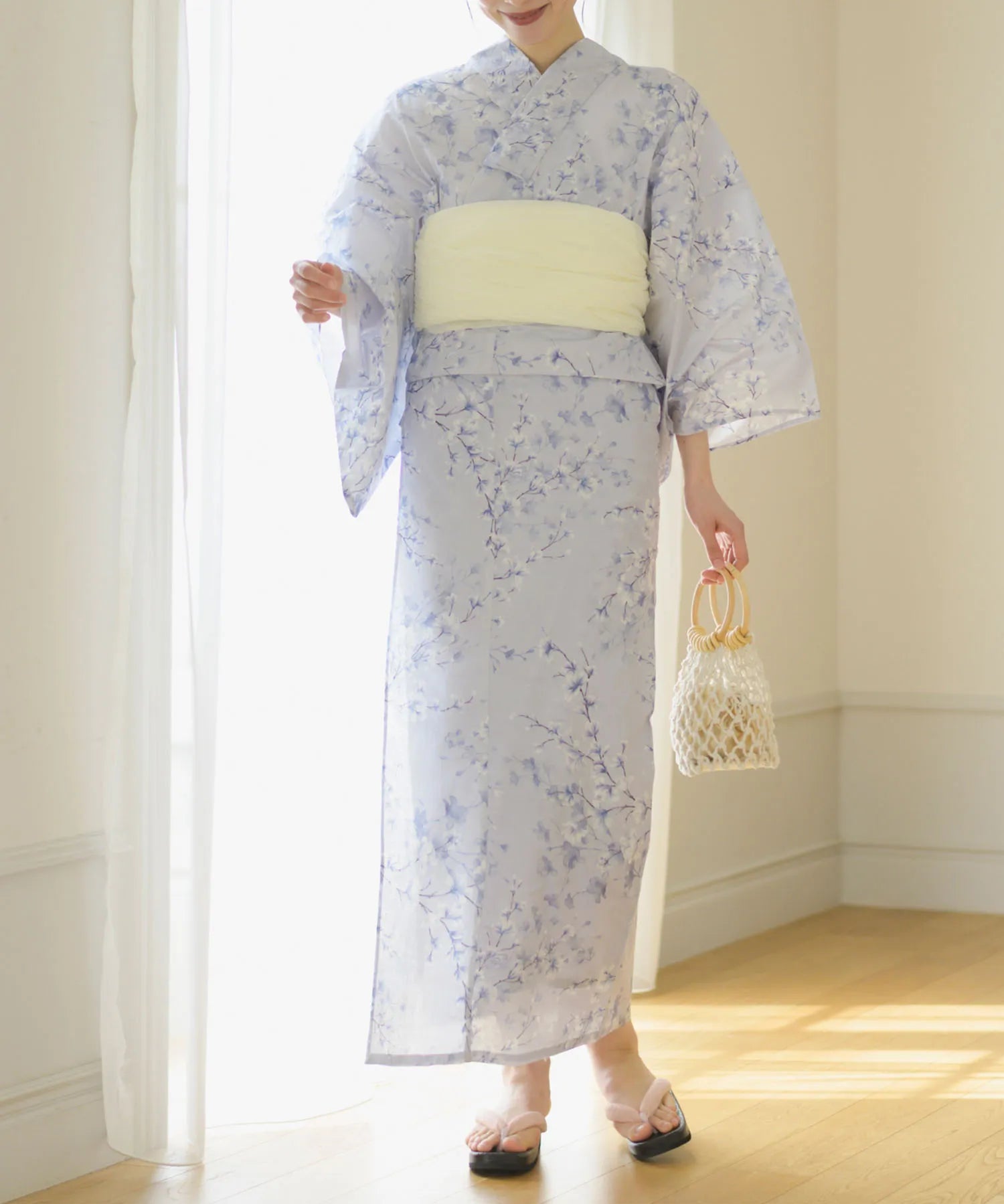 夏花浴衣 木蓮雲隠れ 下駄付き5点セット(浴衣・兵児帯・腰紐×2・下駄)