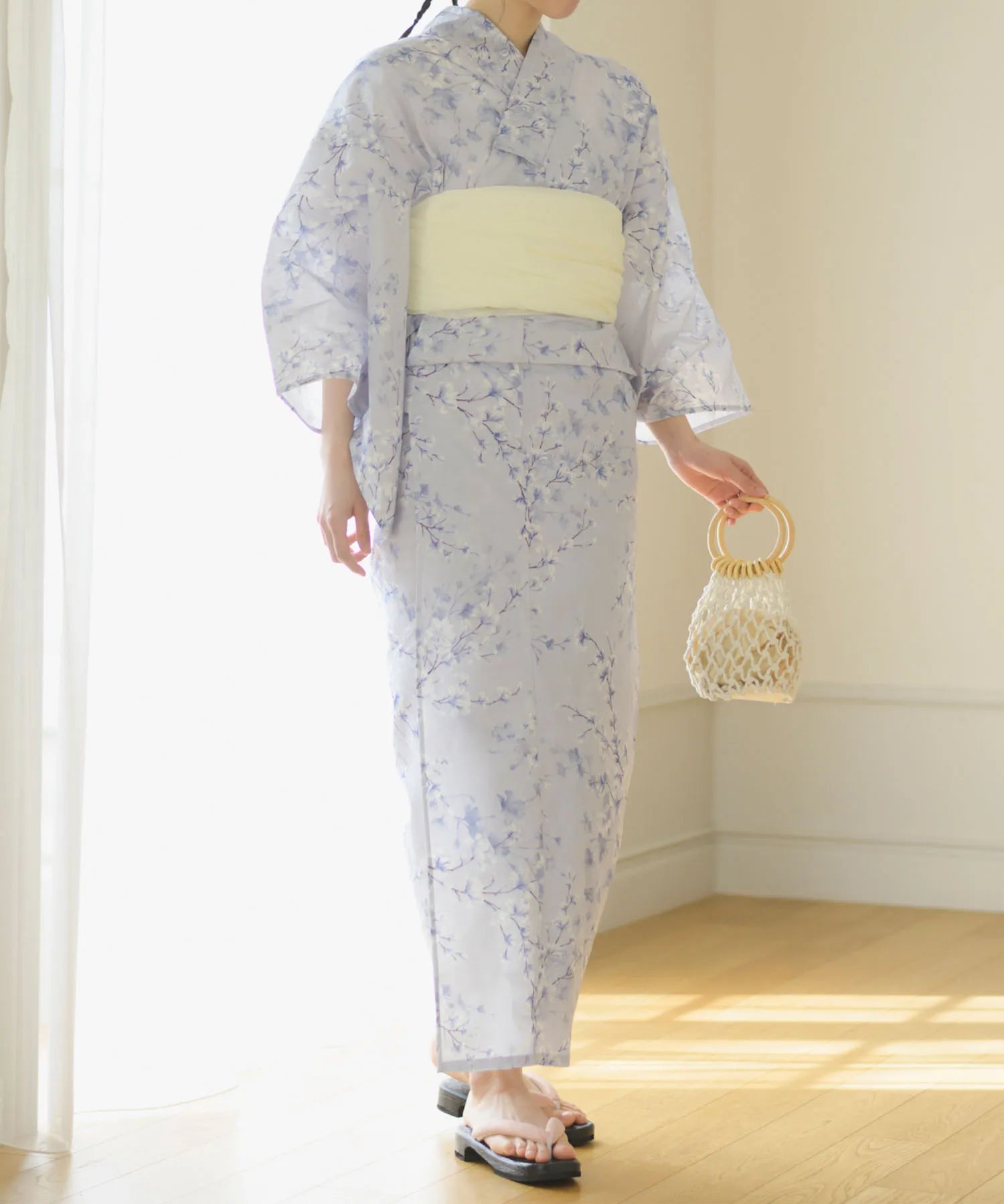 夏花浴衣 木蓮雲隠れ 下駄付き5点セット(浴衣・兵児帯・腰紐×2・下駄)