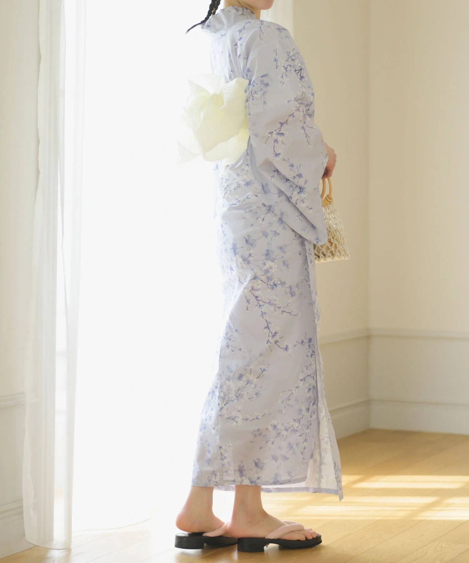 夏花浴衣 木蓮雲隠れ 下駄付き5点セット(浴衣・兵児帯・腰紐×2・下駄)