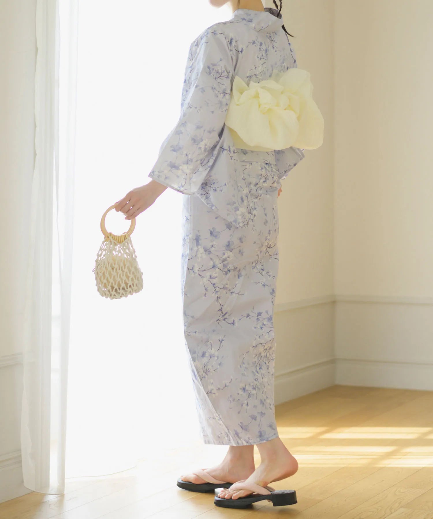 夏花浴衣 木蓮雲隠れ 下駄付き5点セット(浴衣・兵児帯・腰紐×2・下駄)