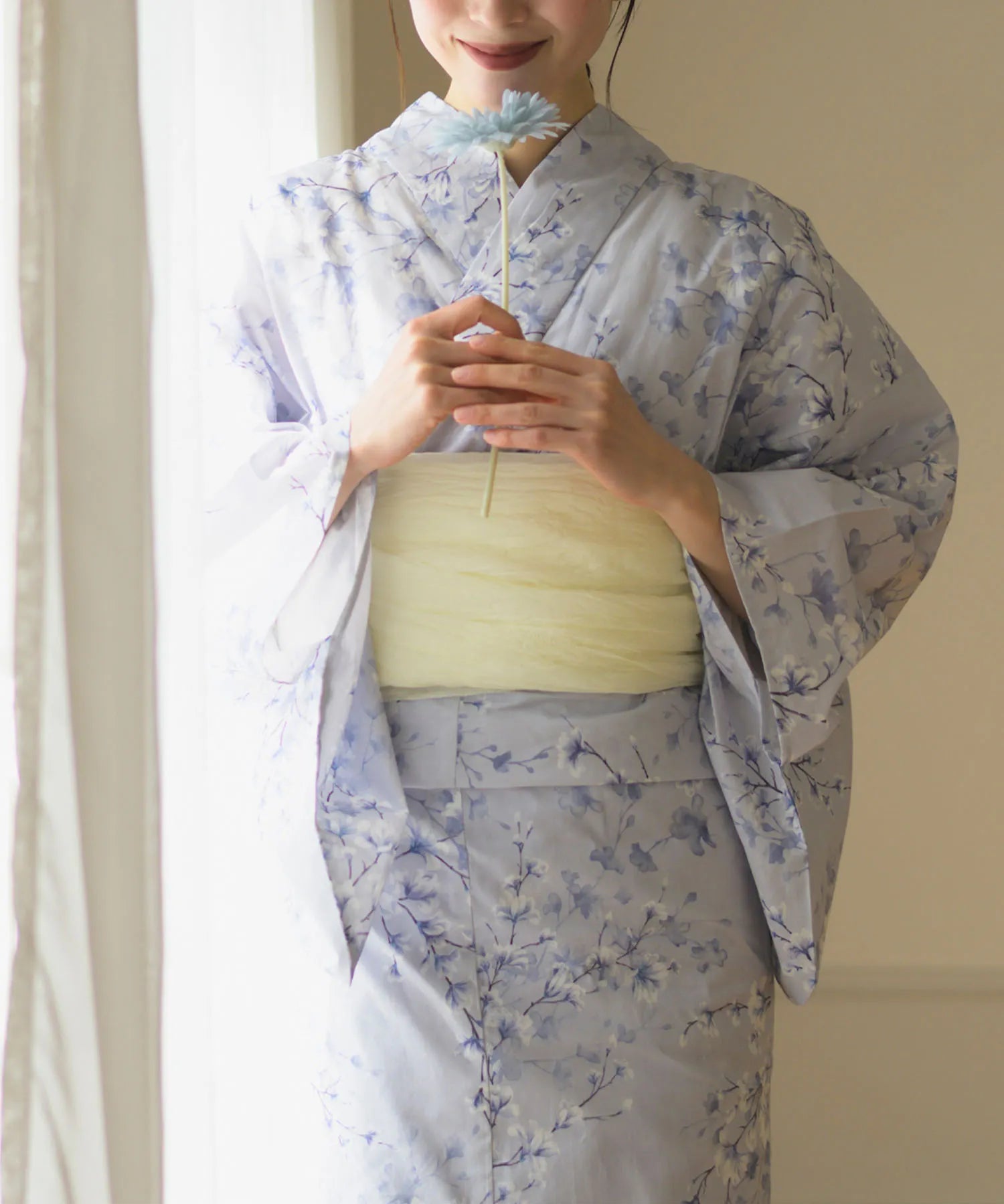 夏花浴衣 木蓮雲隠れ 4点セット(浴衣・兵児帯・腰紐×2)