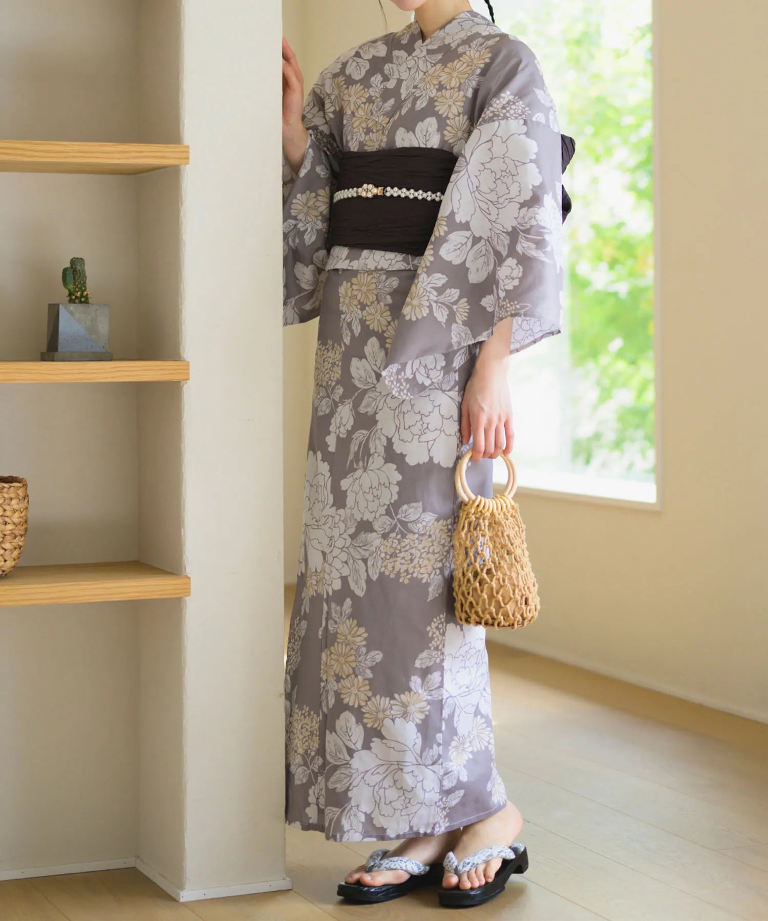 夏花浴衣 和花の柔香 下駄付き5点セット(浴衣・兵児帯・腰紐×2・下駄)