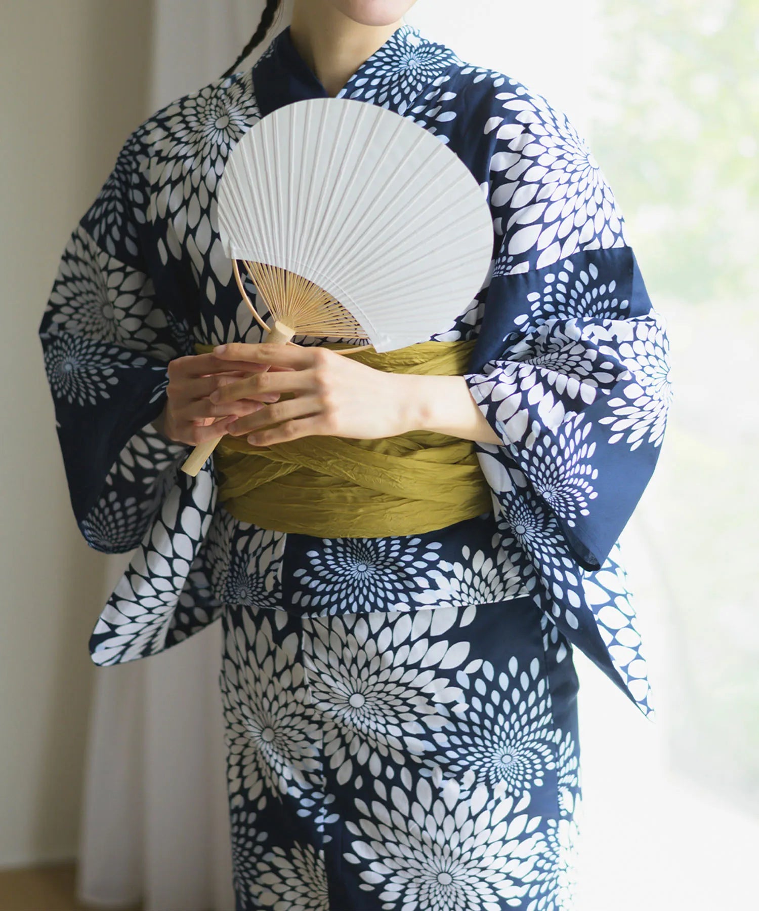 夏花浴衣 紺菊華 4点セット(浴衣・兵児帯・腰紐×2)