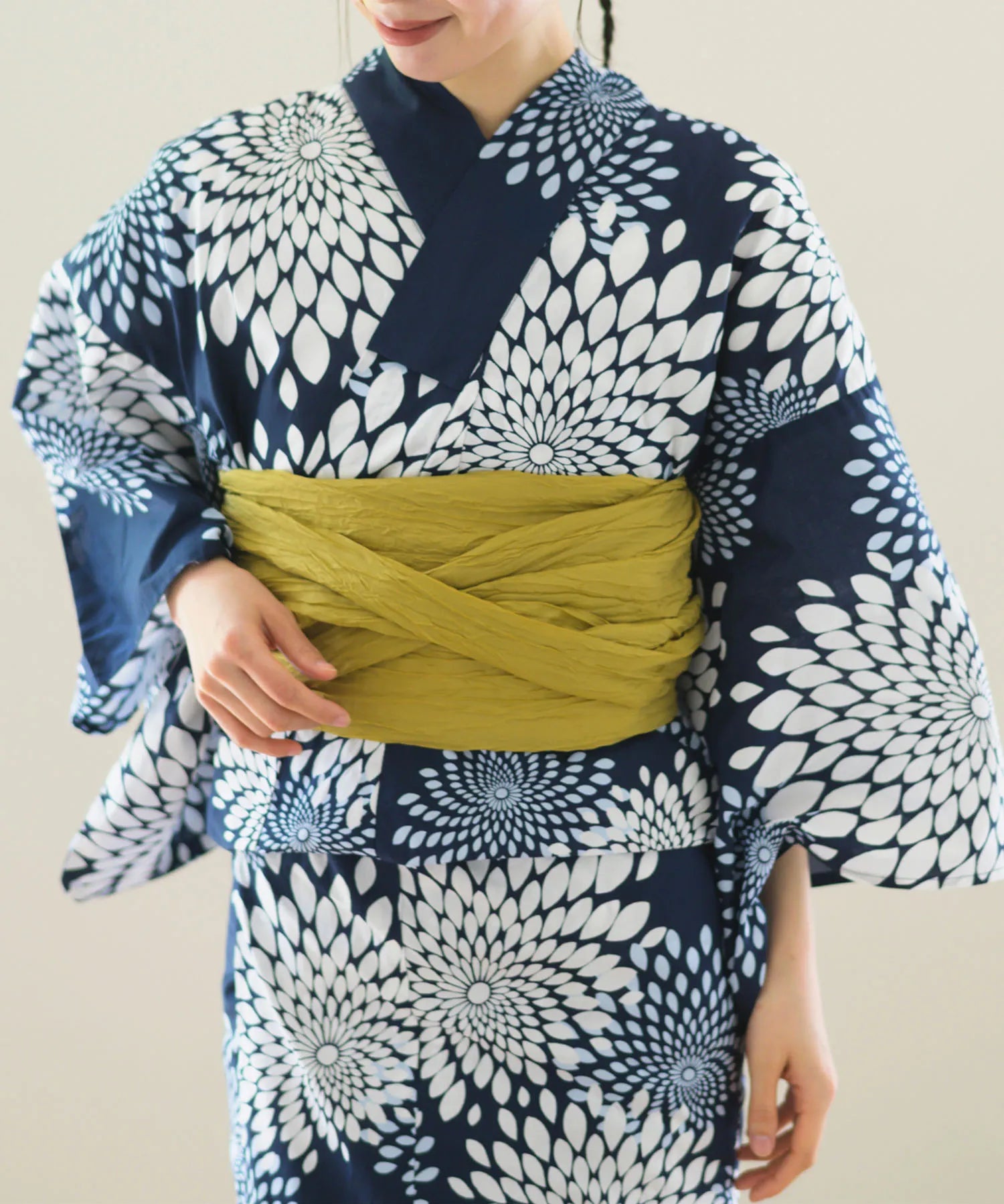 夏花浴衣 紺菊華 4点セット(浴衣・兵児帯・腰紐×2)