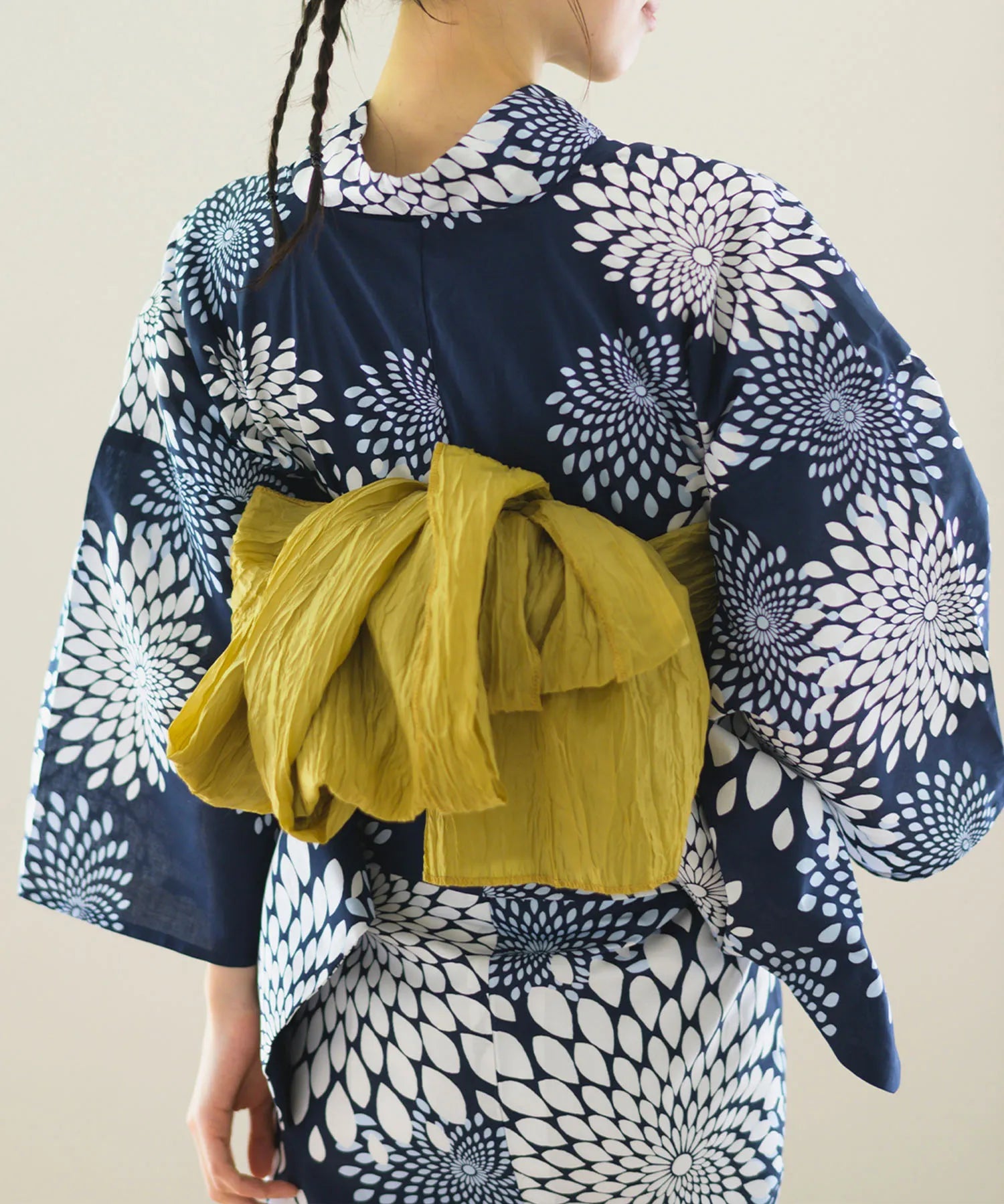 夏花浴衣 紺菊華 4点セット(浴衣・兵児帯・腰紐×2)