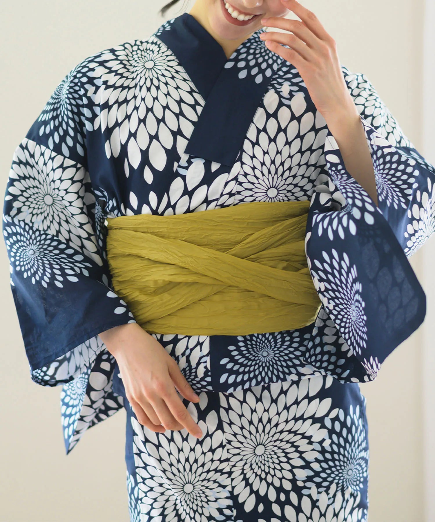 夏花浴衣 紺菊華 4点セット(浴衣・兵児帯・腰紐×2)