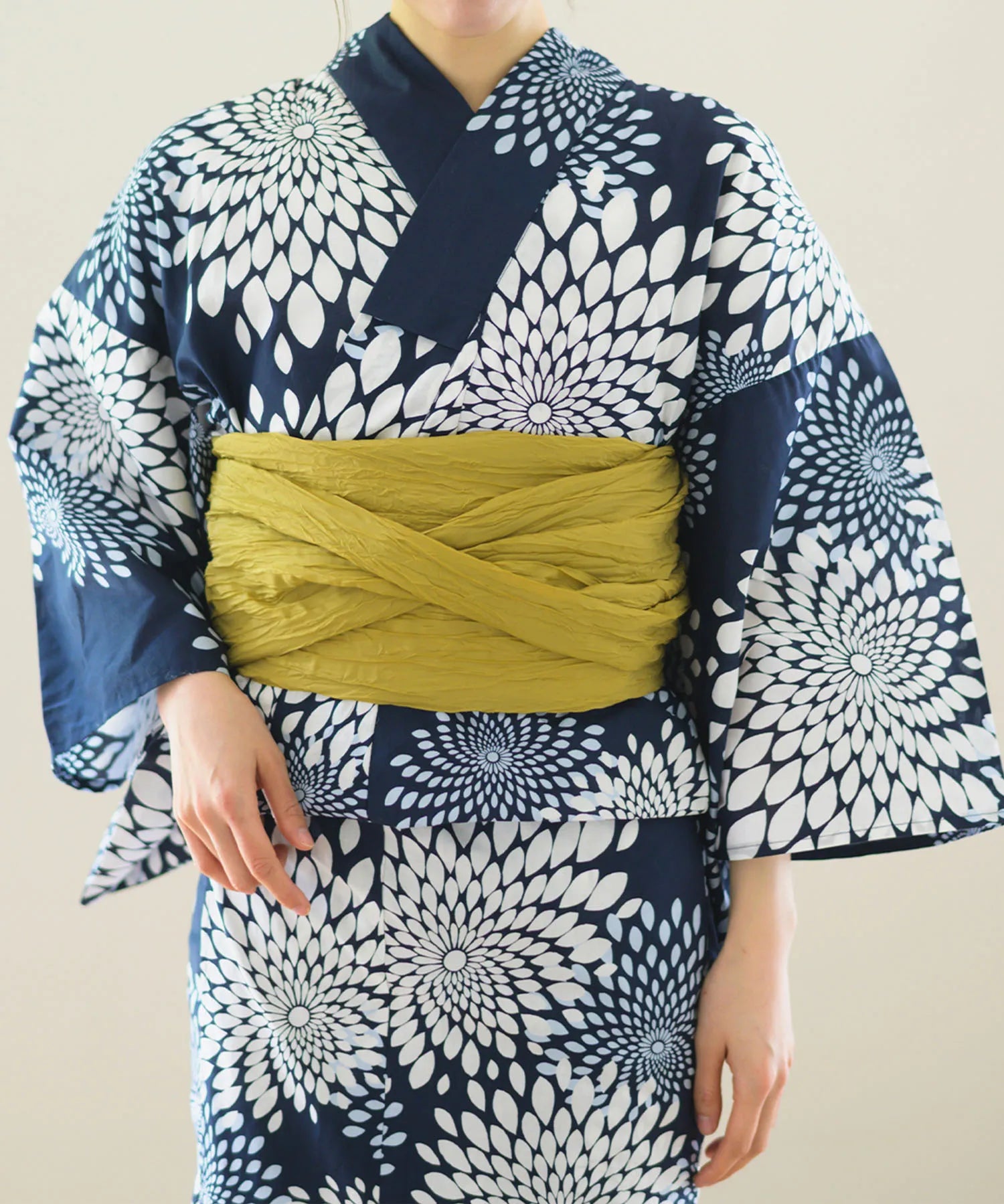 夏花浴衣 紺菊華 4点セット(浴衣・兵児帯・腰紐×2)