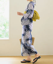 夏花浴衣 紺菊華 下駄付き5点セット(浴衣・兵児帯・腰紐×2・下駄)