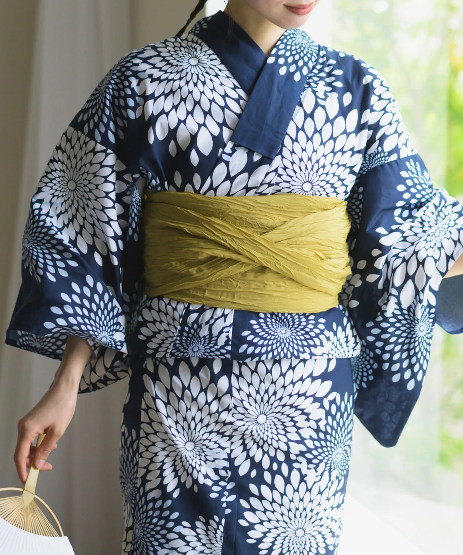 夏花浴衣 紺菊華 4点セット(浴衣・兵児帯・腰紐×2)