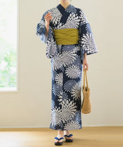 夏花浴衣 紺菊華 4点セット(浴衣・兵児帯・腰紐×2)