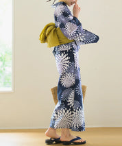 夏花浴衣 紺菊華 下駄付き5点セット(浴衣・兵児帯・腰紐×2・下駄)