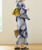 夏花浴衣 紺菊華 下駄付き5点セット(浴衣・兵児帯・腰紐×2・下駄)