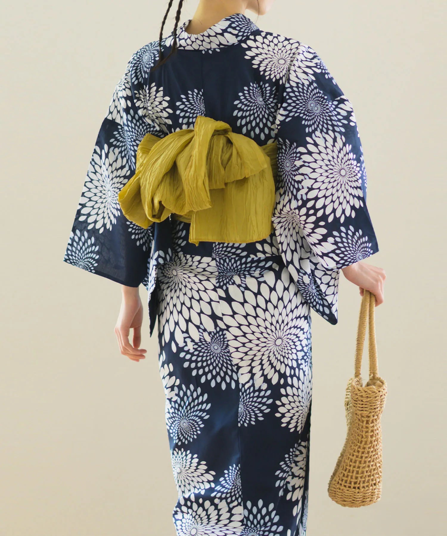 夏花浴衣 紺菊華 4点セット(浴衣・兵児帯・腰紐×2)