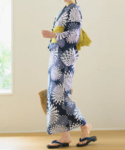 夏花浴衣 紺菊華 下駄付き5点セット(浴衣・兵児帯・腰紐×2・下駄)