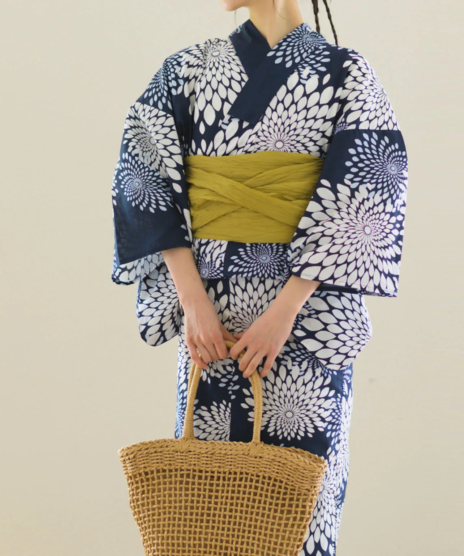 夏花浴衣 紺菊華 4点セット(浴衣・兵児帯・腰紐×2)