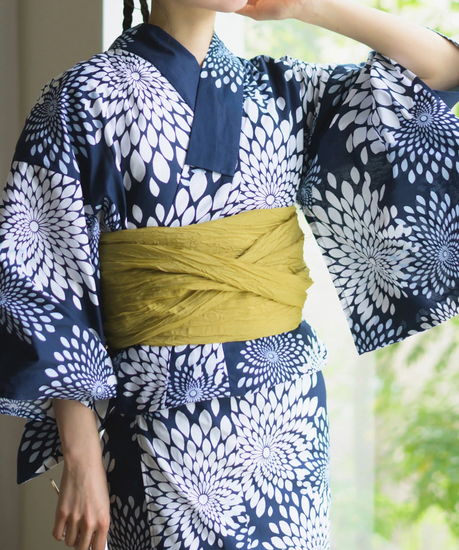 夏花浴衣 紺菊華 4点セット(浴衣・兵児帯・腰紐×2)