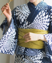 夏花浴衣 紺菊華 4点セット(浴衣・兵児帯・腰紐×2)
