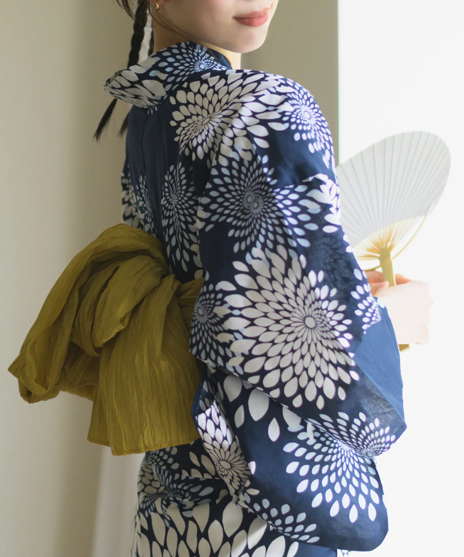 夏花浴衣 紺菊華 4点セット(浴衣・兵児帯・腰紐×2)