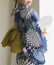 夏花浴衣 紺菊華 4点セット(浴衣・兵児帯・腰紐×2)