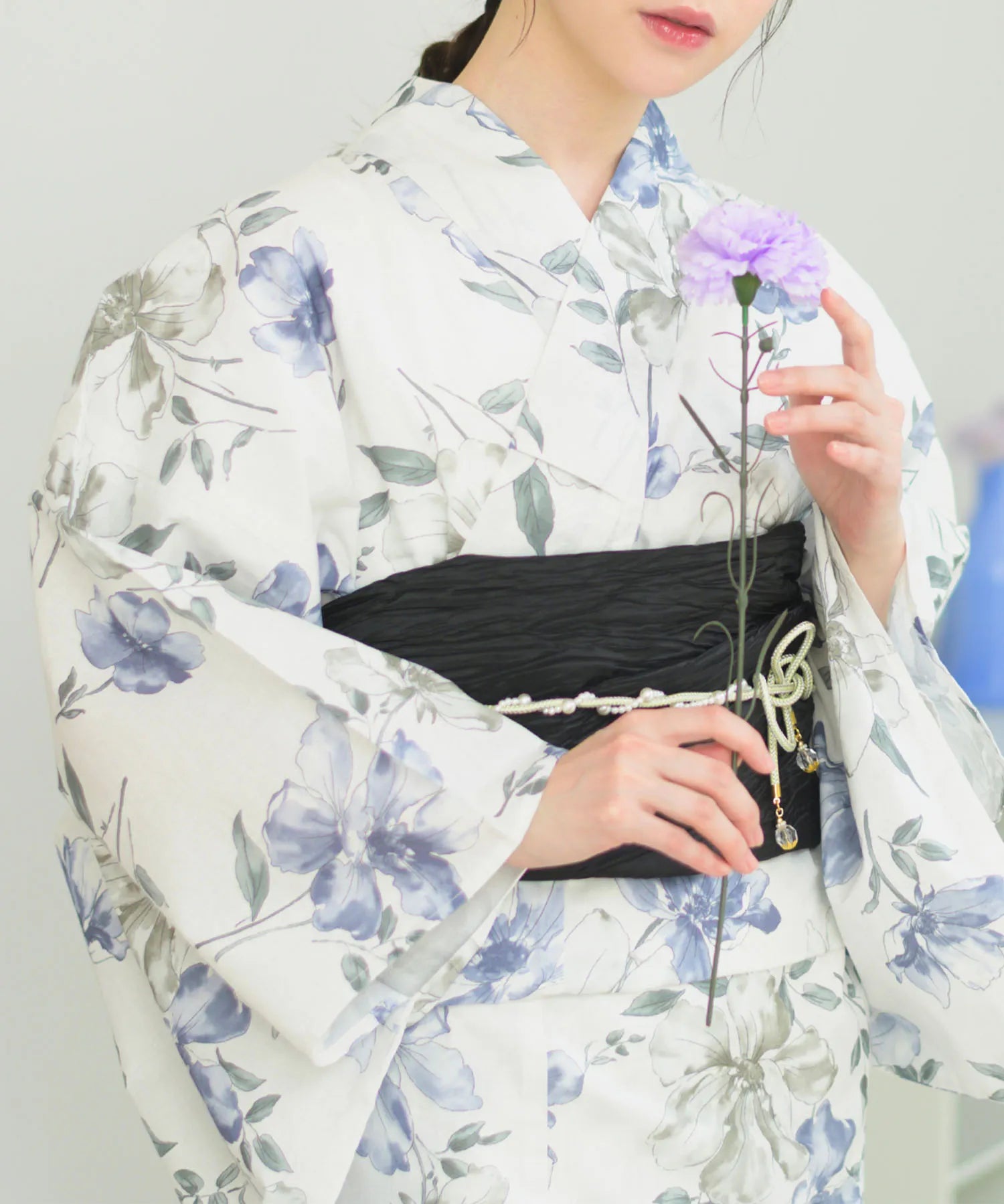 夏花浴衣 淡花映し 4点セット(浴衣・兵児帯・腰紐×2)