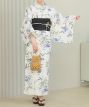 夏花浴衣 淡花映し 下駄付き5点セット(浴衣・兵児帯・腰紐×2・下駄)