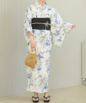 夏花浴衣 淡花映し 下駄付き5点セット(浴衣・兵児帯・腰紐×2・下駄)