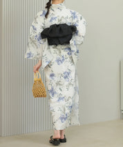 夏花浴衣 淡花映し 下駄付き5点セット(浴衣・兵児帯・腰紐×2・下駄)