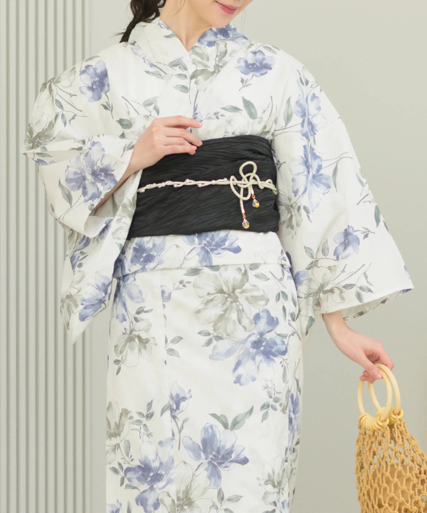 夏花浴衣 淡花映し 下駄付き5点セット(浴衣・兵児帯・腰紐×2・下駄)