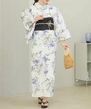 夏花浴衣 淡花映し 下駄付き5点セット(浴衣・兵児帯・腰紐×2・下駄)