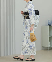 夏花浴衣 淡花映し 下駄付き5点セット(浴衣・兵児帯・腰紐×2・下駄)