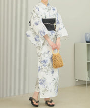 夏花浴衣 淡花映し 下駄付き5点セット(浴衣・兵児帯・腰紐×2・下駄)