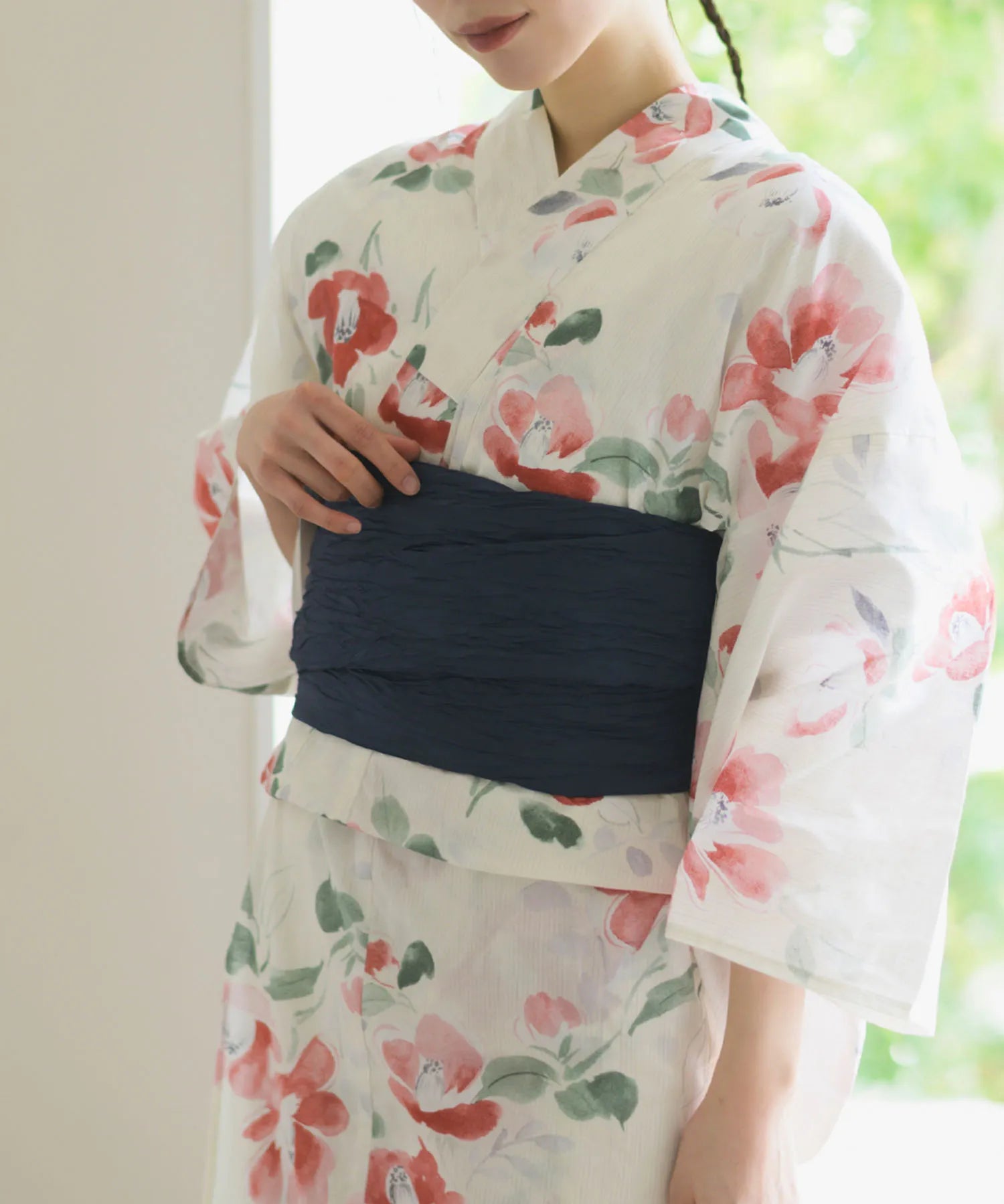 夏花浴衣 白昼の紅椿 4点セット(浴衣・兵児帯・腰紐×2)