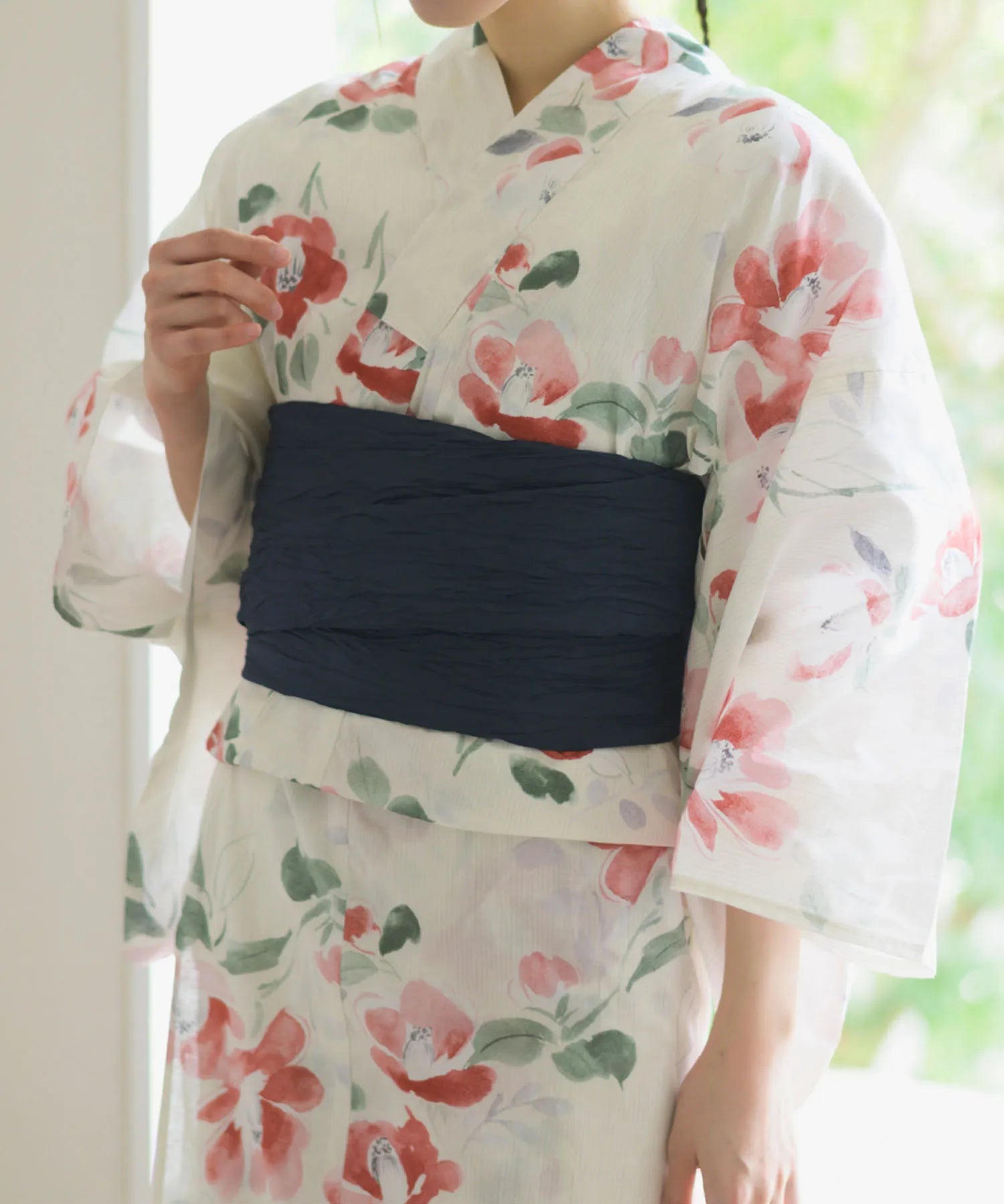 夏花浴衣 白昼の紅椿 4点セット(浴衣・兵児帯・腰紐×2)